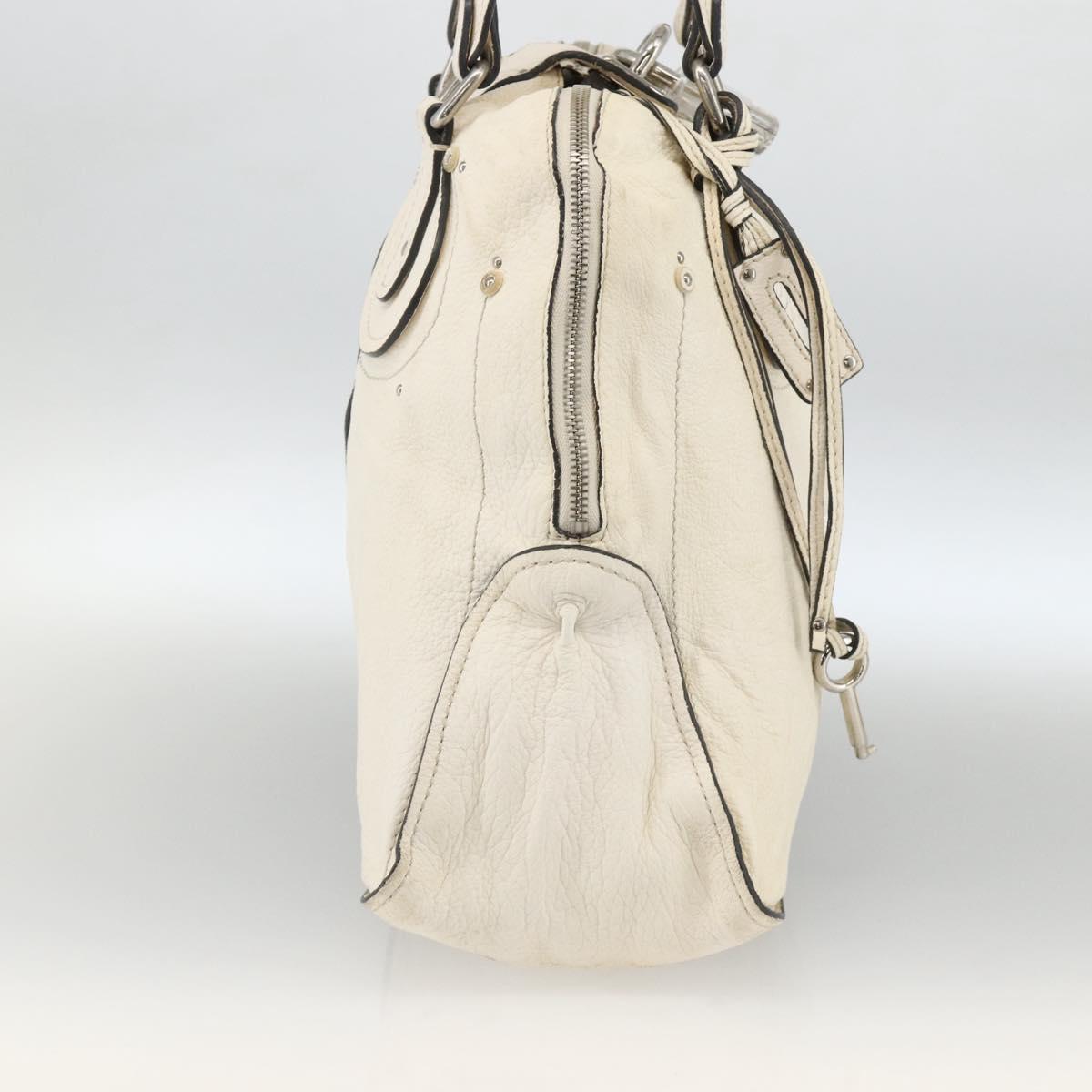 Chloe Paddington Hand Bag Leather White Silver Auth BSZ323