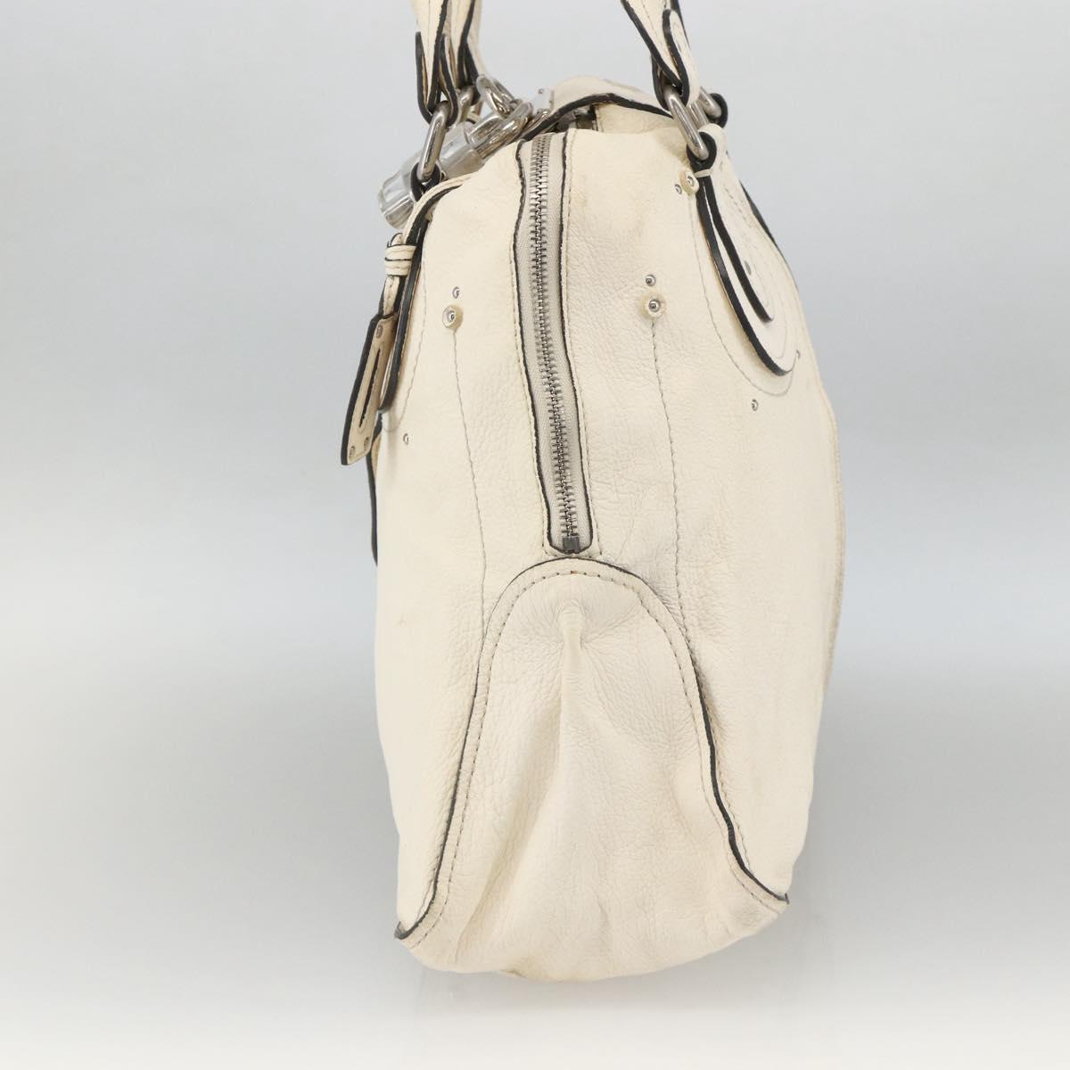 Chloe Paddington Hand Bag Leather White Silver Auth BSZ323