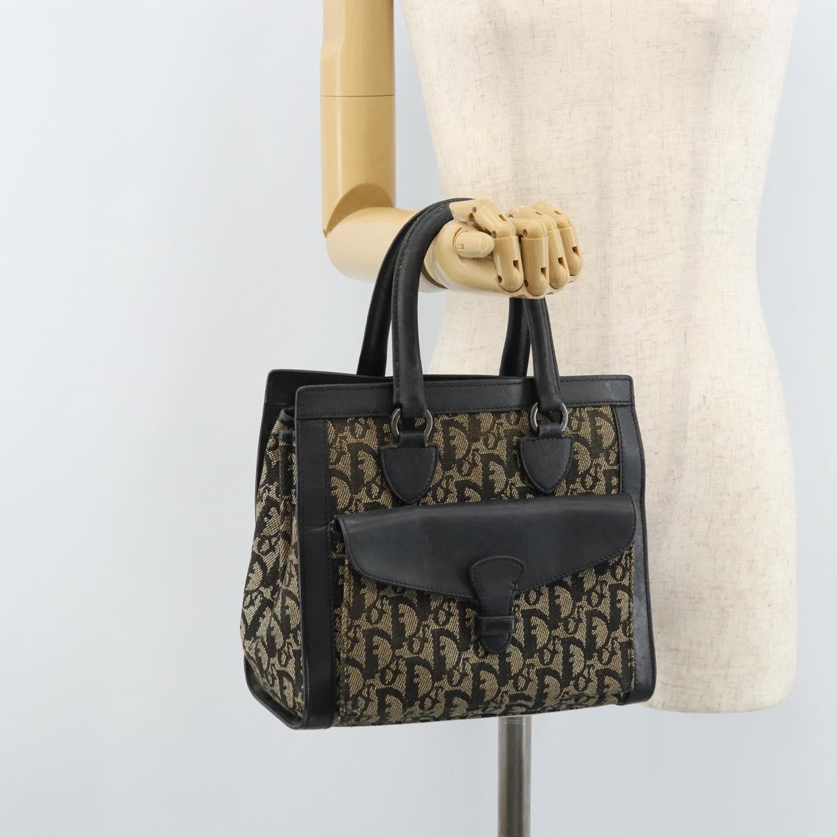 Christian Dior Trotter Canvas Hand Bag Black Silver Auth BSZ335