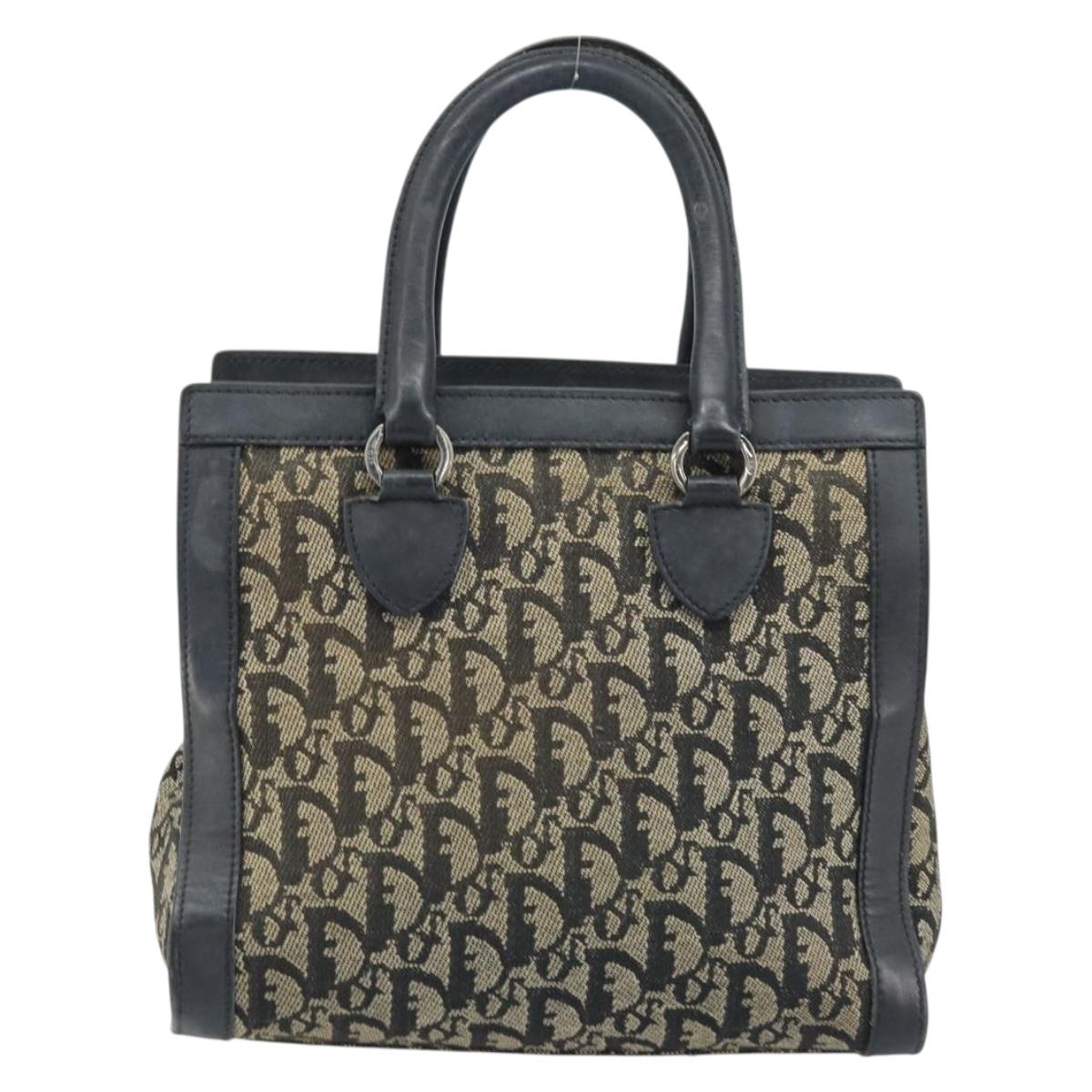 Christian Dior Trotter Canvas Hand Bag Black Silver Auth BSZ335