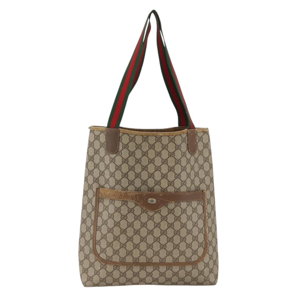 GUCCI GG Supreme Web Sherry Line Tote Bag PVC Beige Gold 39 02 003 Auth BSZ336