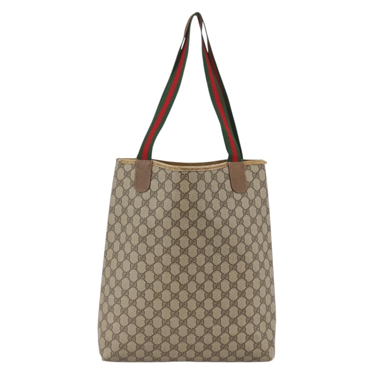 GUCCI GG Supreme Web Sherry Line Tote Bag PVC Beige Gold 39 02 003 Auth BSZ336