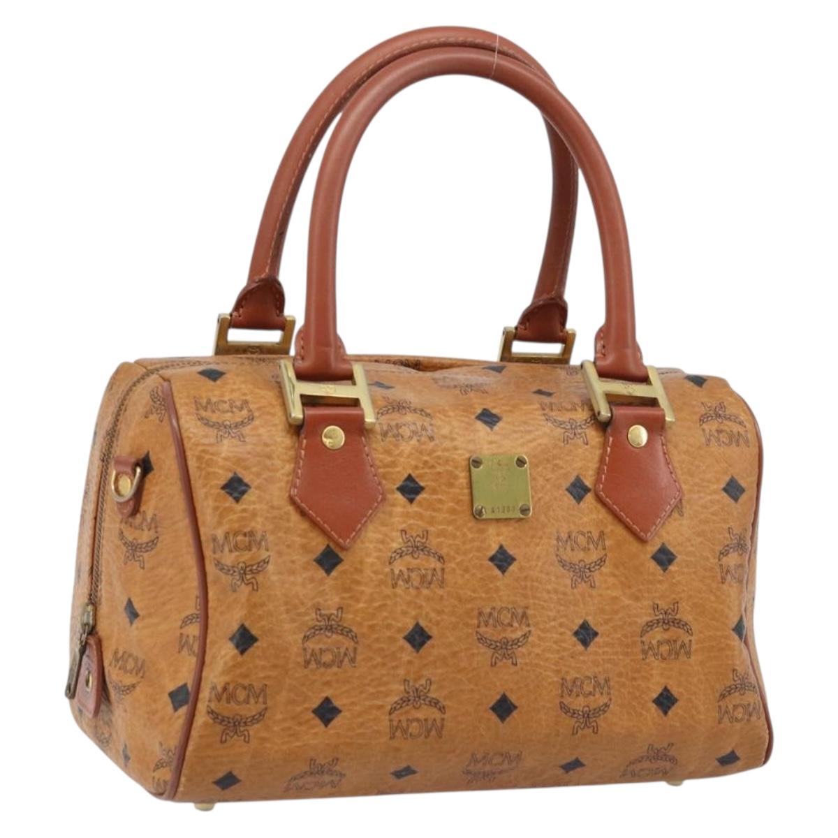 MCM Vicetos Logogram Hand Bag PVC Leather Brown Gold Auth BSZ338