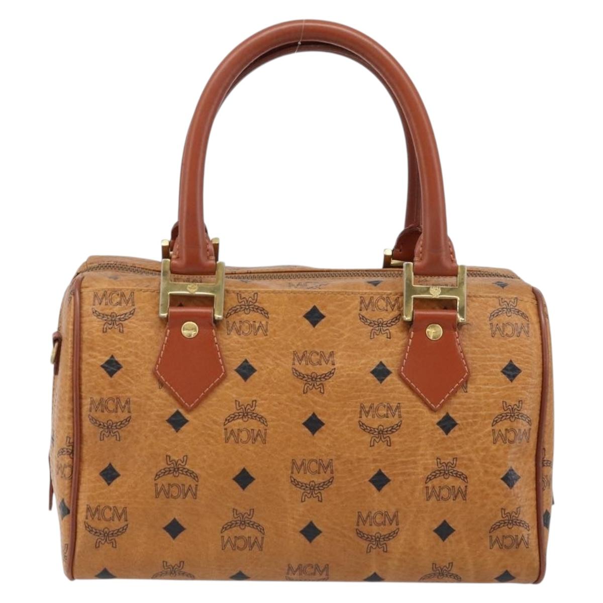 MCM Vicetos Logogram Hand Bag PVC Leather Brown Gold Auth BSZ338
