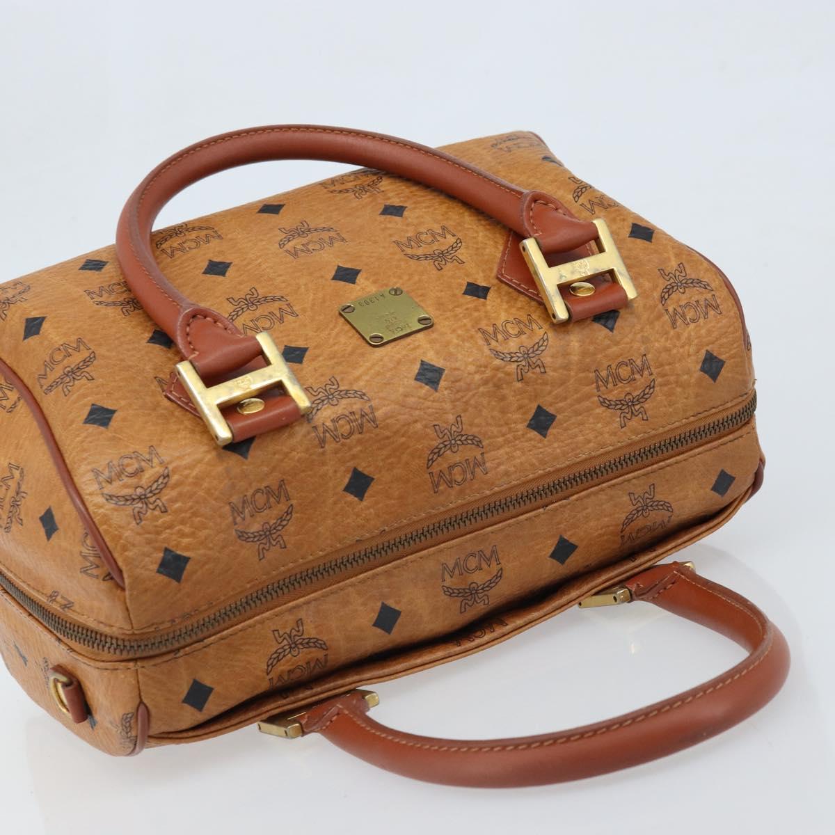 MCM Vicetos Logogram Hand Bag PVC Leather Brown Gold Auth BSZ338