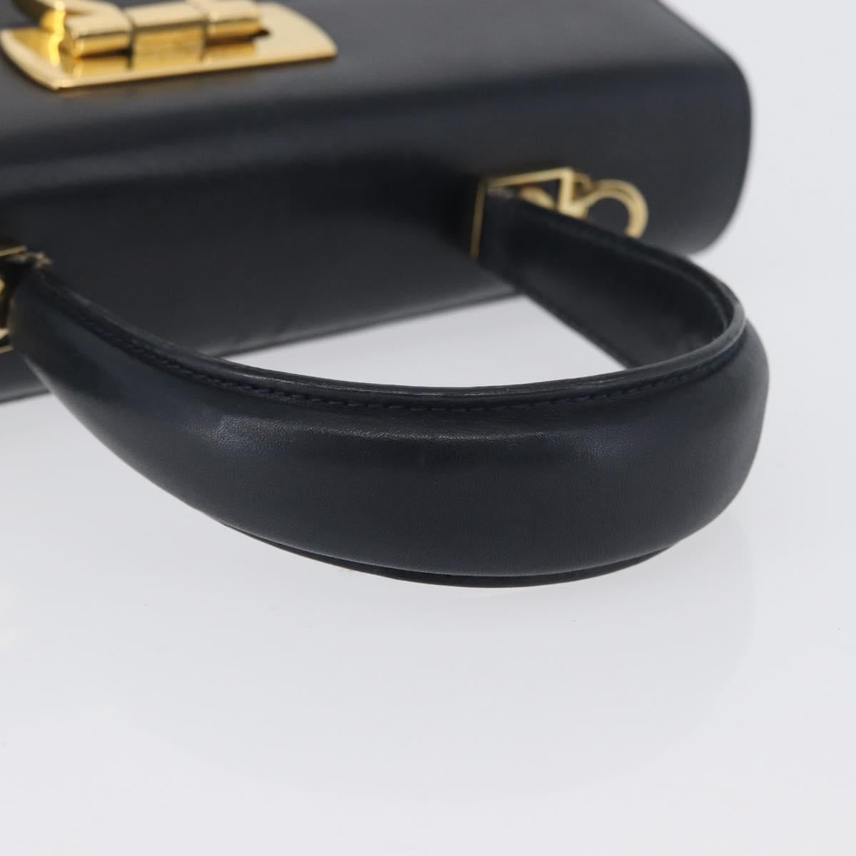 Salvatore Ferragamo Gancini Hand Bag Leather Navy Gold Auth BSZ342
