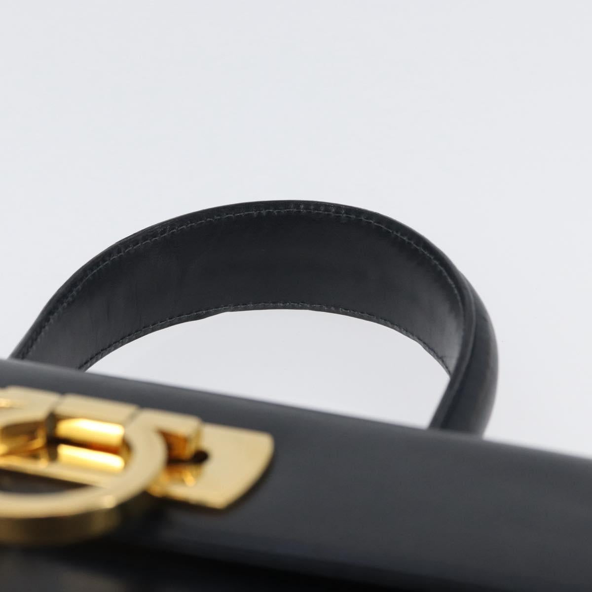 Salvatore Ferragamo Gancini Hand Bag Leather Navy Gold Auth BSZ342