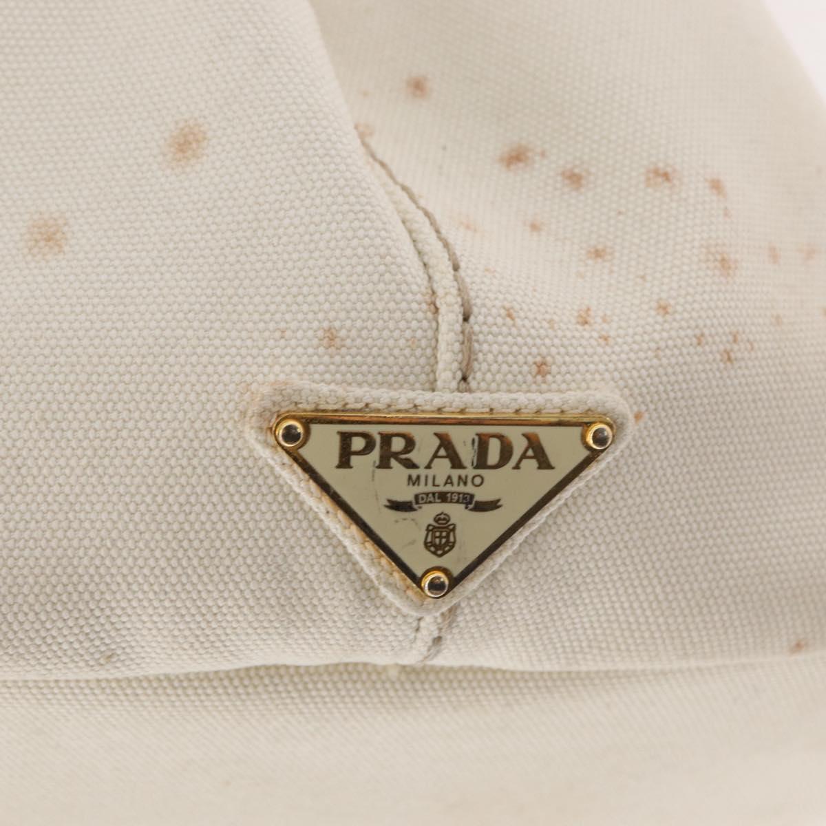 PRADA Canapa MM Hand Bag Denim White Gold Auth BSZ344