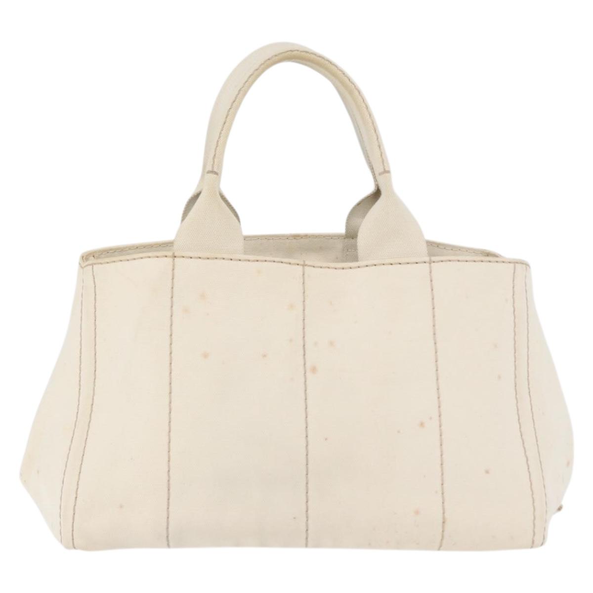PRADA Canapa MM Hand Bag Denim White Gold Auth BSZ344
