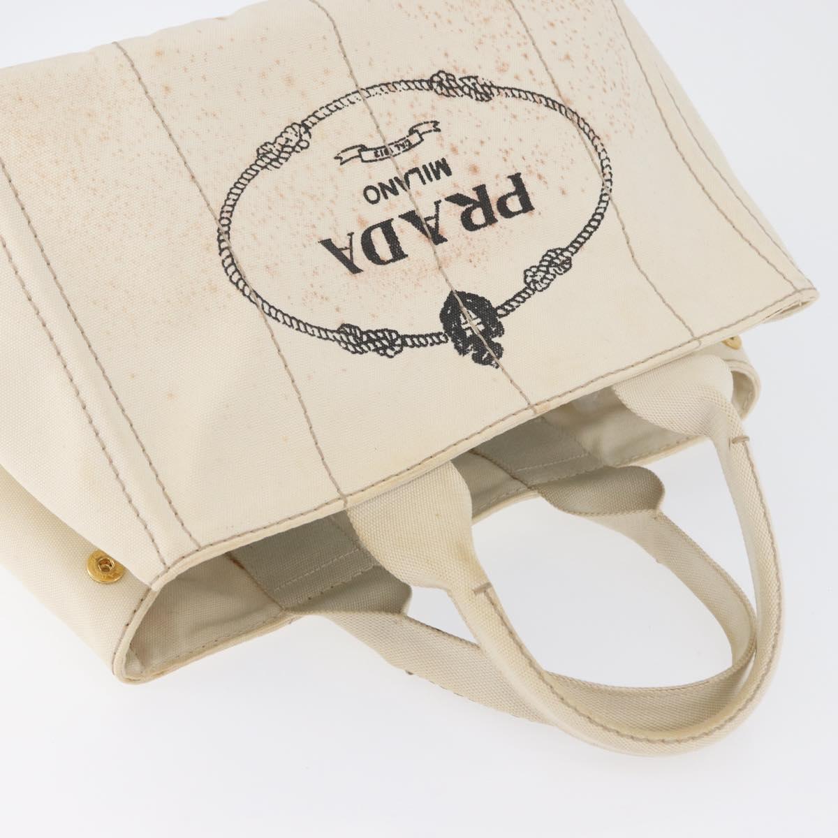PRADA Canapa MM Hand Bag Denim White Gold Auth BSZ344