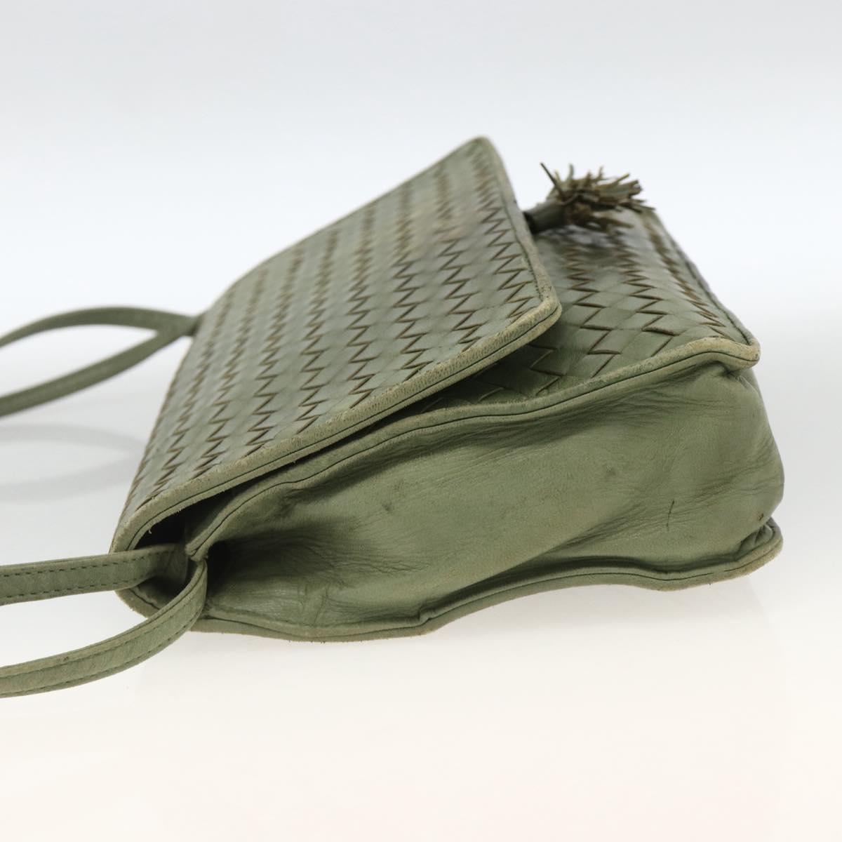 BOTTEGA VENETA INTRECCIATO Shoulder Bag Leather Khaki Gold Auth BSZ346