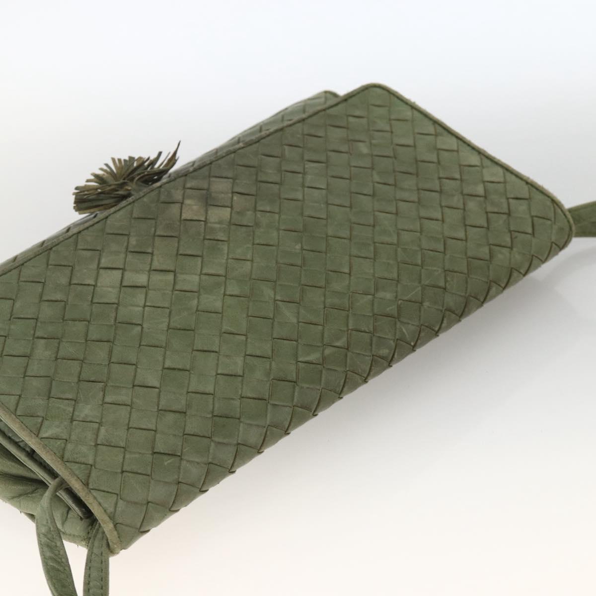BOTTEGA VENETA INTRECCIATO Shoulder Bag Leather Khaki Gold Auth BSZ346