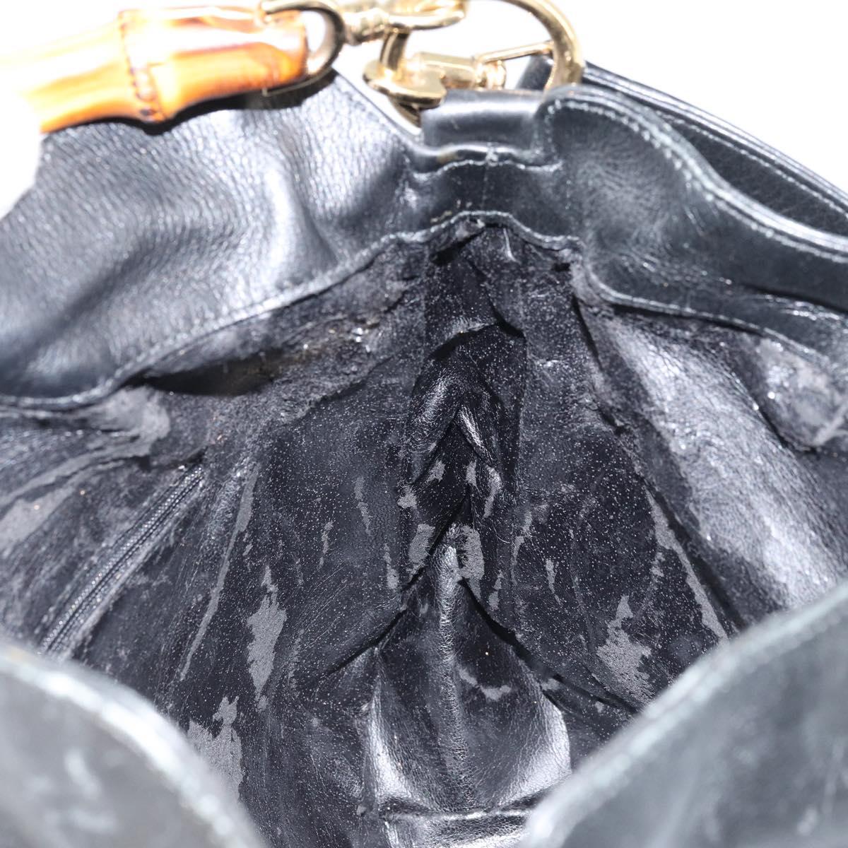 GUCCI Bamboo Hand Bag Leather 2way Black Gold 001 1638 Auth BSZ349