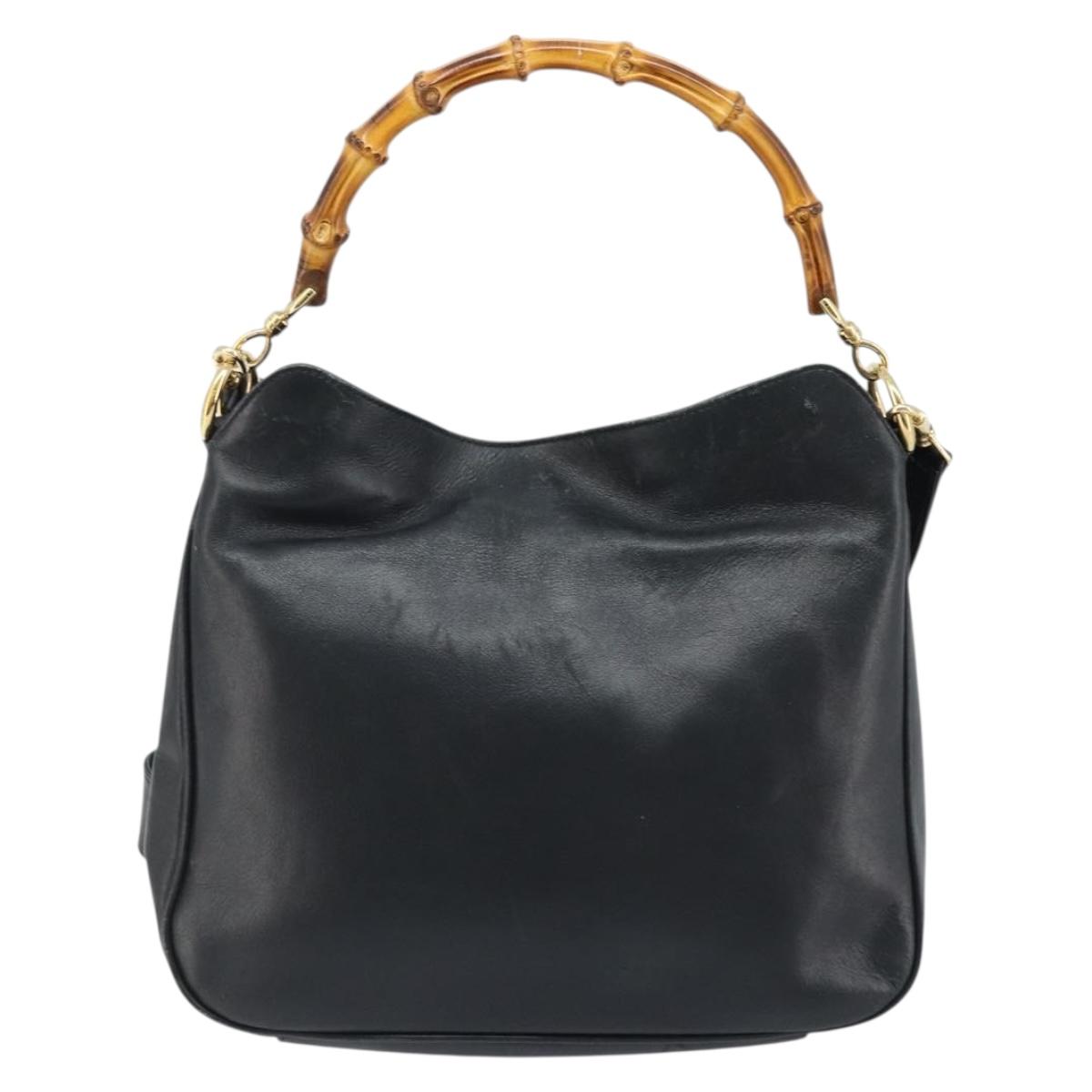GUCCI Bamboo Hand Bag Leather 2way Black Gold 001 1638 Auth BSZ349