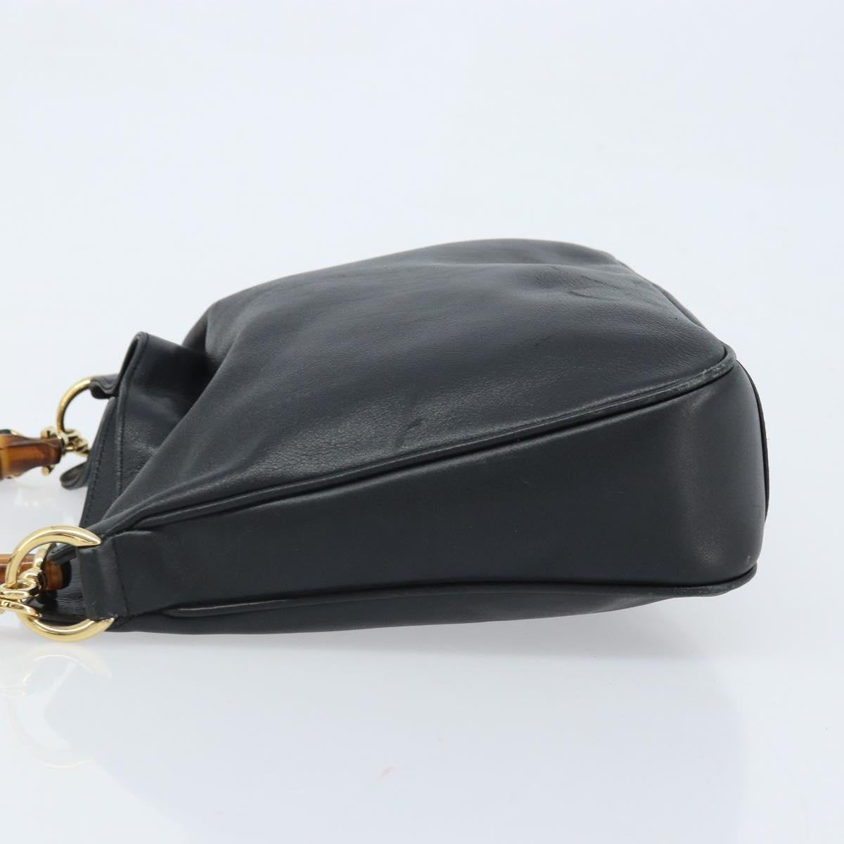 GUCCI Bamboo Hand Bag Leather 2way Black Gold 001 1638 Auth BSZ349