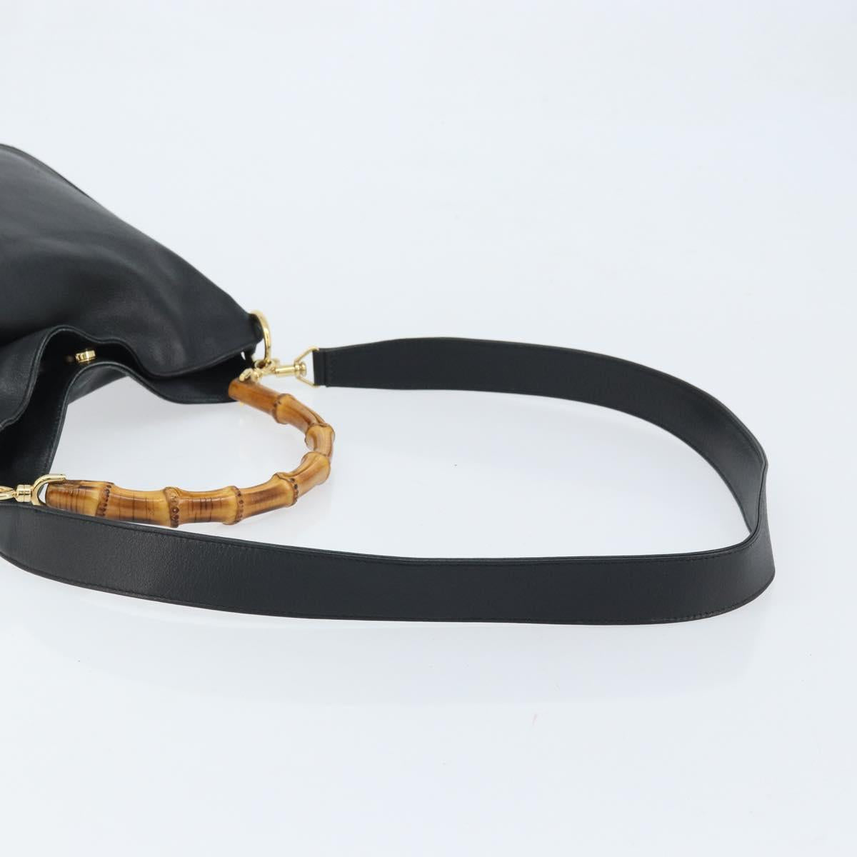 GUCCI Bamboo Hand Bag Leather 2way Black Gold 001 1638 Auth BSZ349