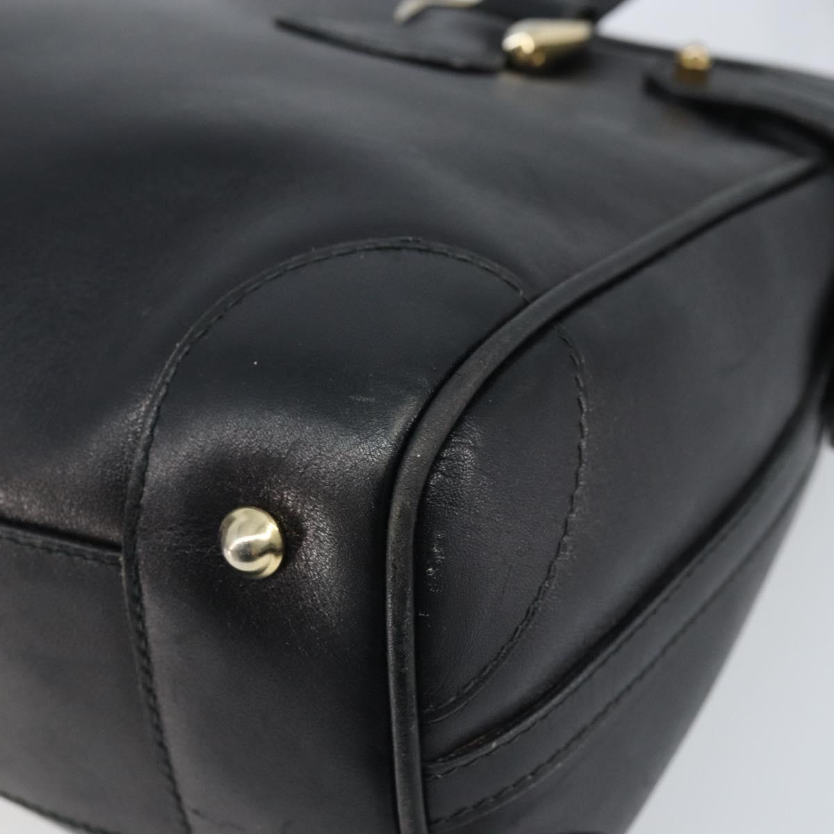 GUCCI Hand Bag Leather Black Gold Auth BSZ350