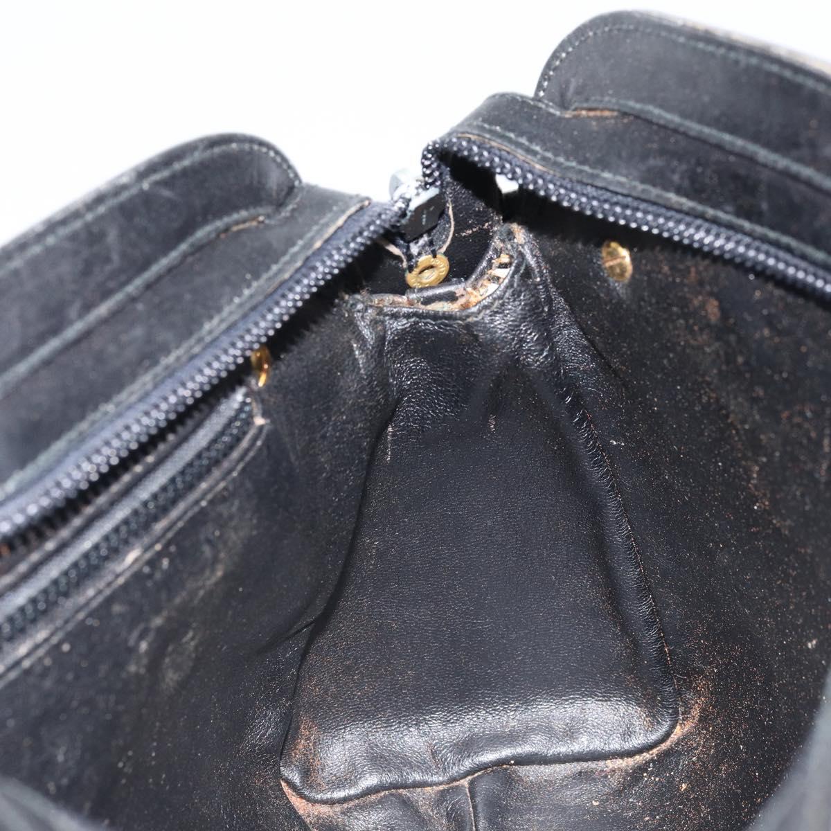GUCCI Hand Bag Leather Black Gold Auth BSZ350