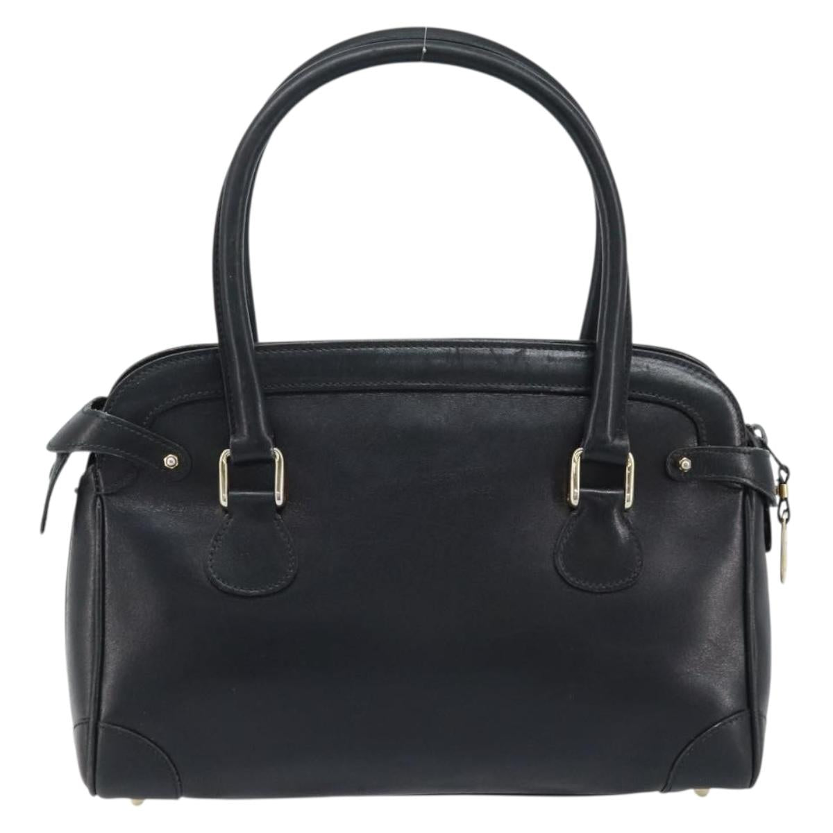 GUCCI Hand Bag Leather Black Gold Auth BSZ350