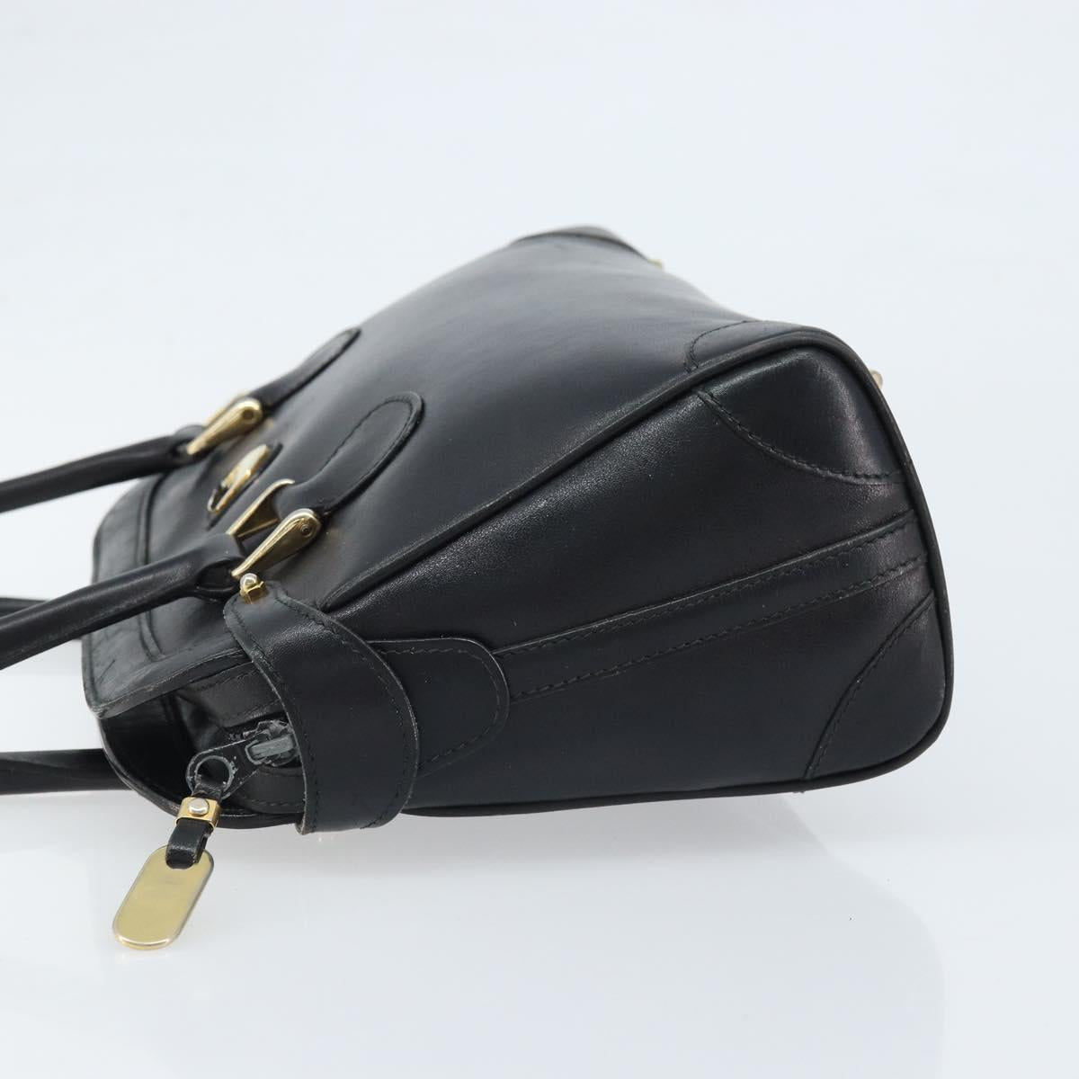 GUCCI Hand Bag Leather Black Gold Auth BSZ350