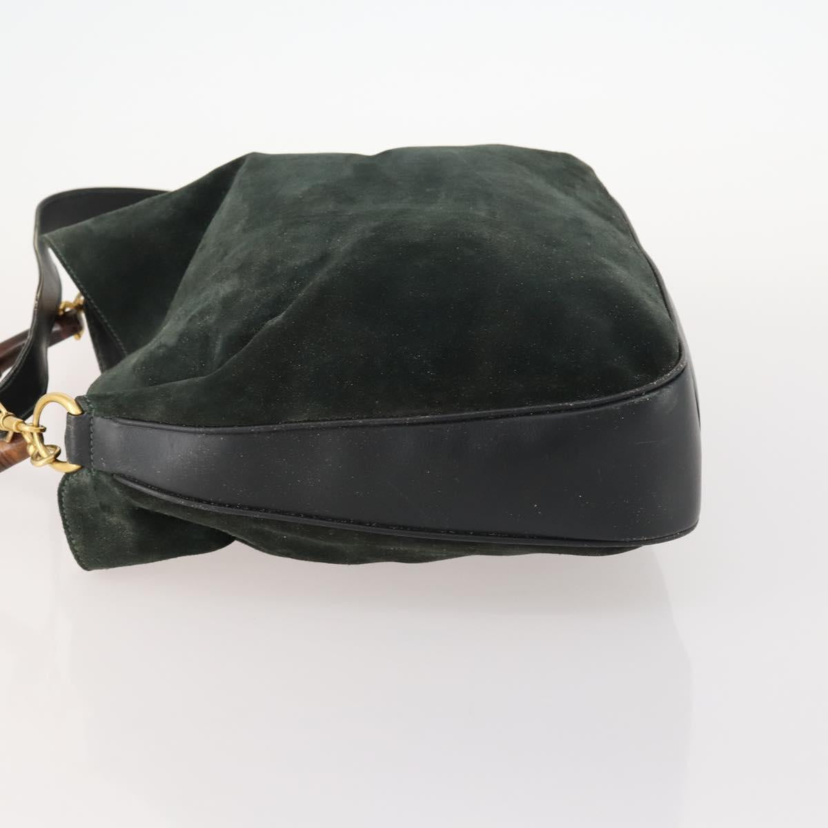 GUCCI Bamboo Shoulder Bag Suede 2way Green Gold 001 3754 Auth BSZ354