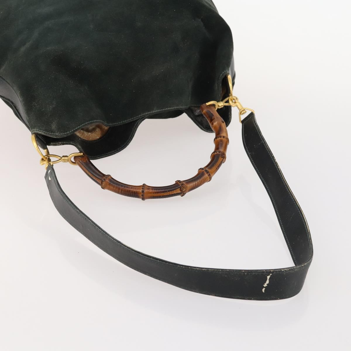 GUCCI Bamboo Shoulder Bag Suede 2way Green Gold 001 3754 Auth BSZ354