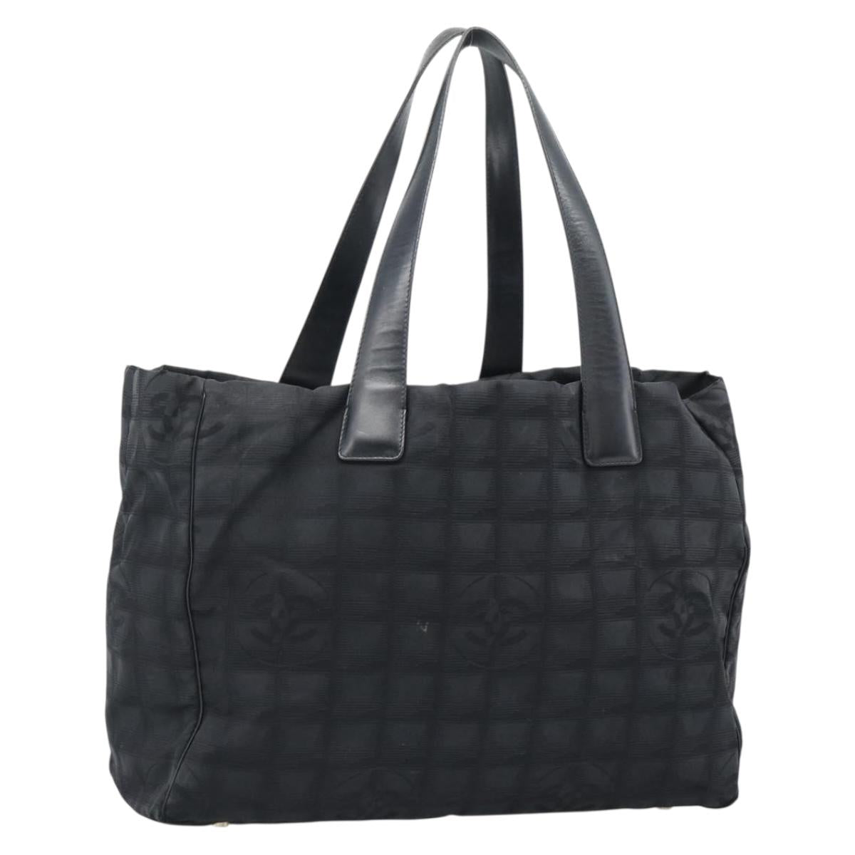 CHANEL New Travel Line Tote Bag Nylon Black Gold CC Auth BSZ356