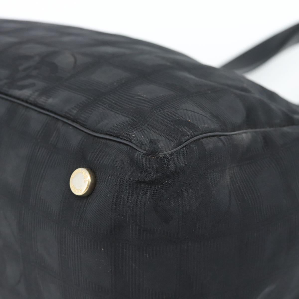 CHANEL New Travel Line Tote Bag Nylon Black Gold CC Auth BSZ356