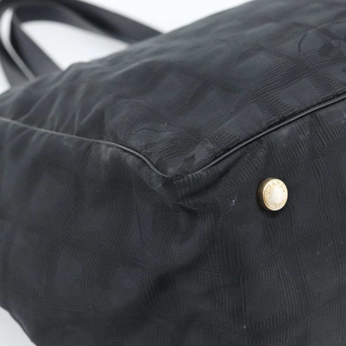 CHANEL New Travel Line Tote Bag Nylon Black Gold CC Auth BSZ356