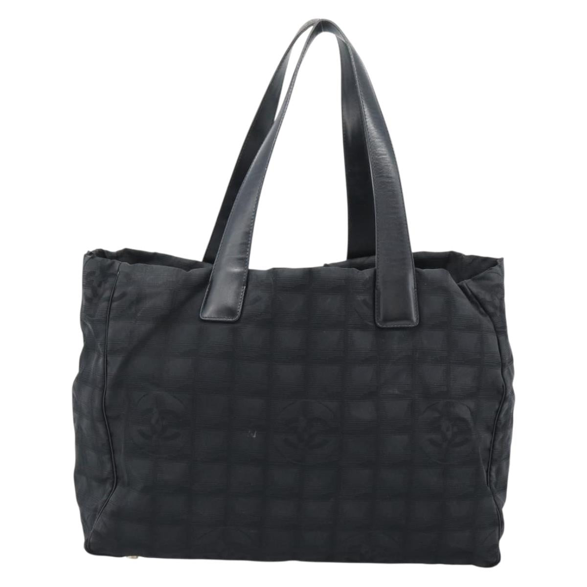 CHANEL New Travel Line Tote Bag Nylon Black Gold CC Auth BSZ356