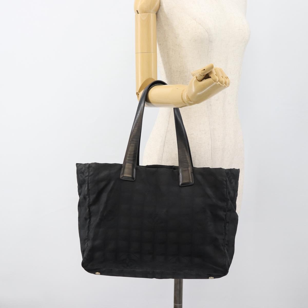 CHANEL New Travel Line Tote Bag Nylon Black Gold CC Auth BSZ356