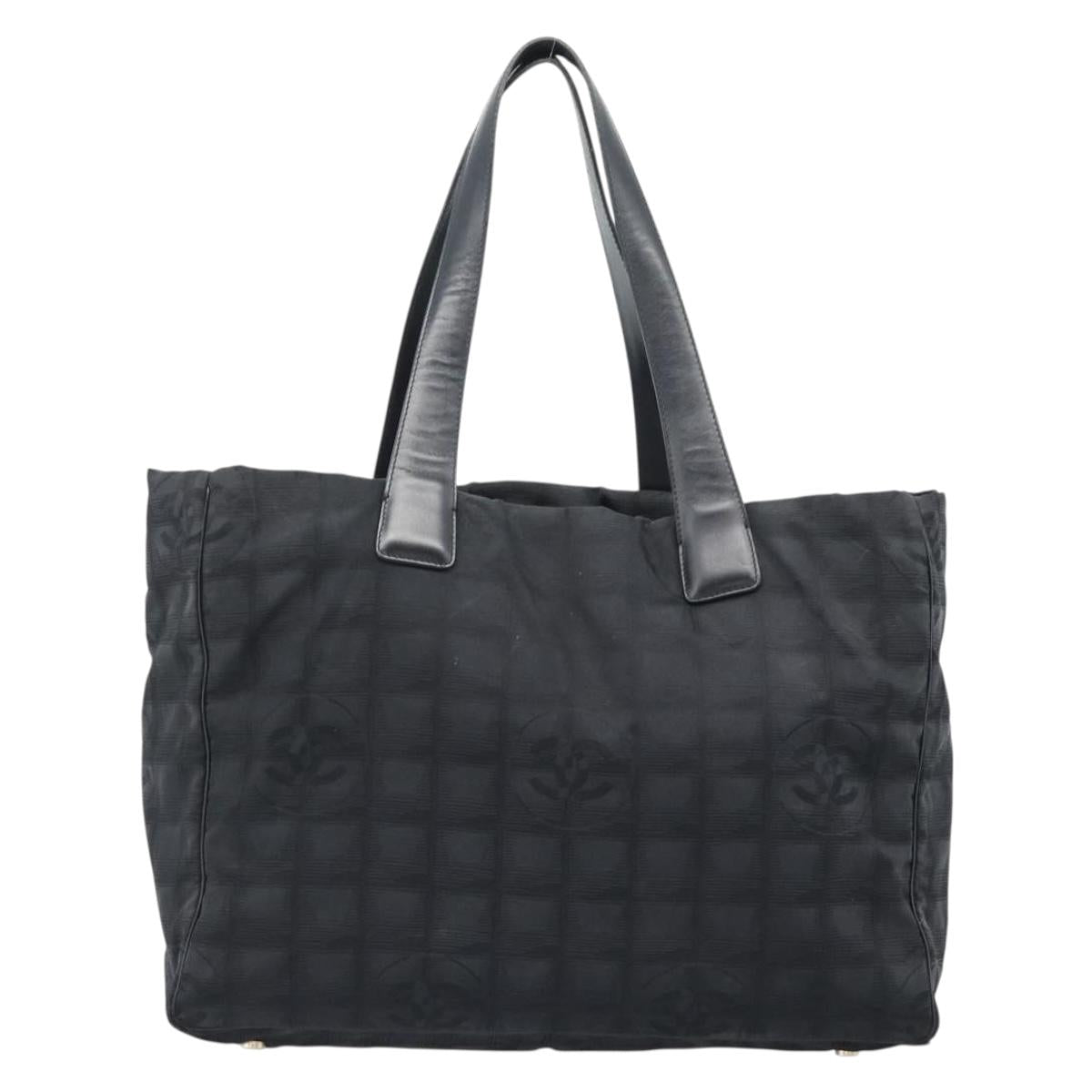 CHANEL New Travel Line Tote Bag Nylon Black Gold CC Auth BSZ356