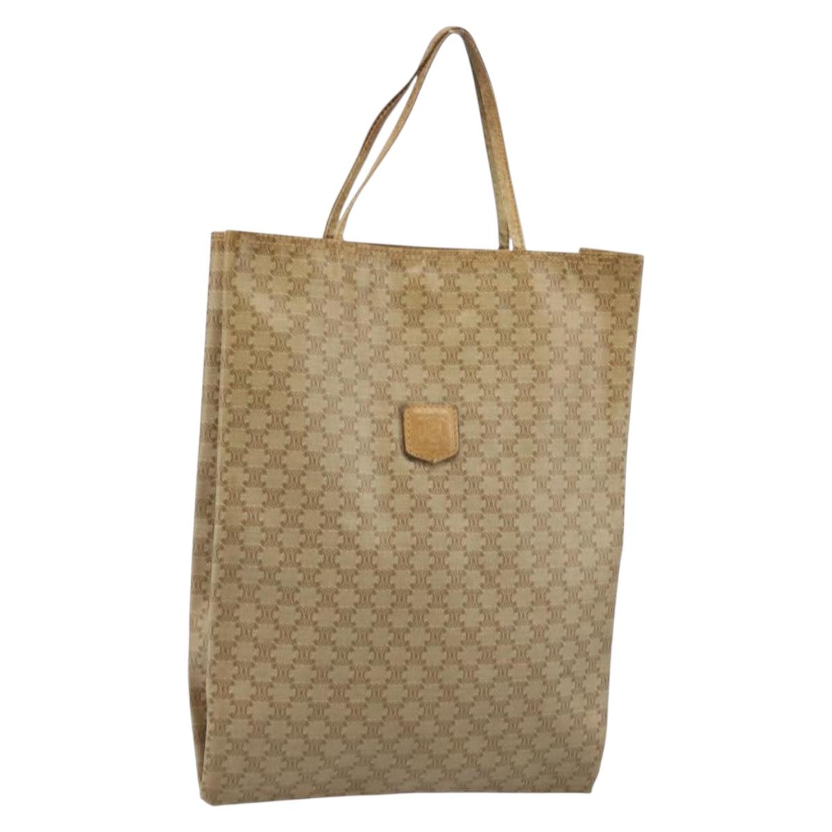 CELINE Macadam Canvas Hand Bag PVC Beige Gold Auth BSZ357