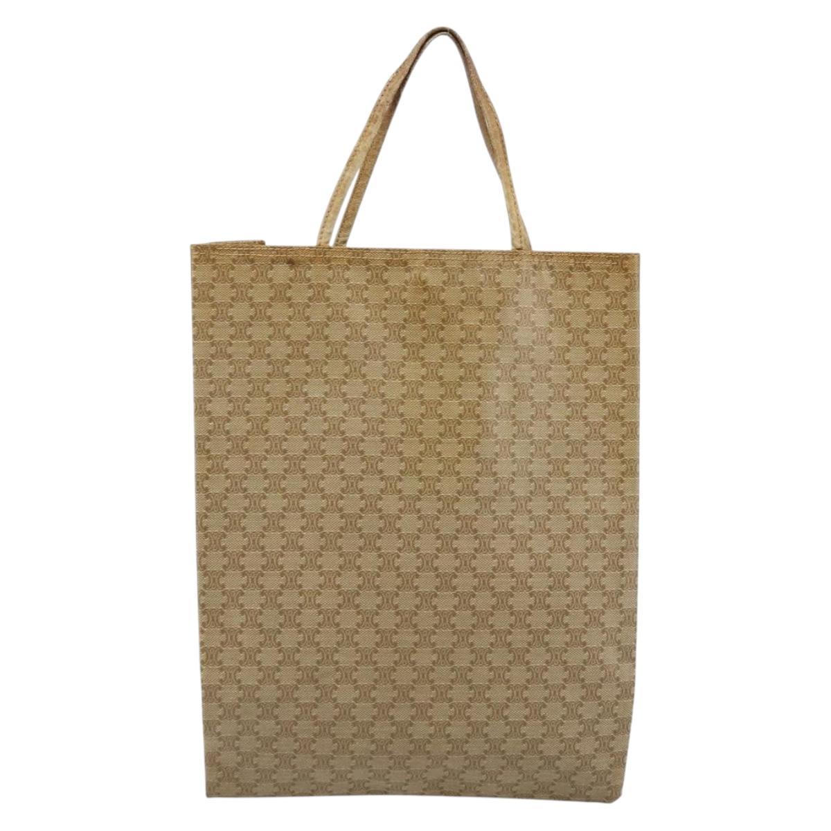 CELINE Macadam Canvas Hand Bag PVC Beige Gold Auth BSZ357
