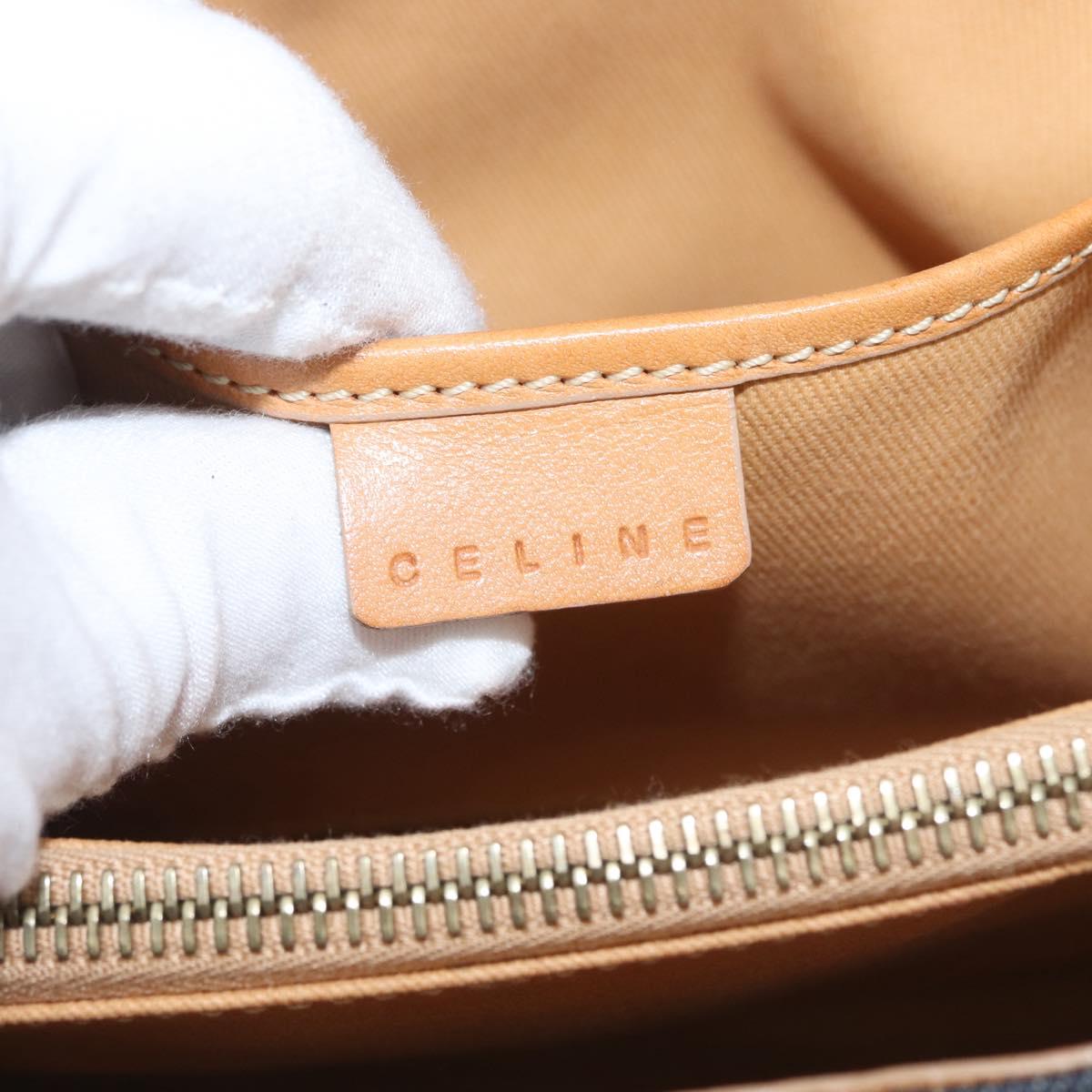 CELINE C Macadam Canvas Hand Bag Navy Gold Auth BSZ358V