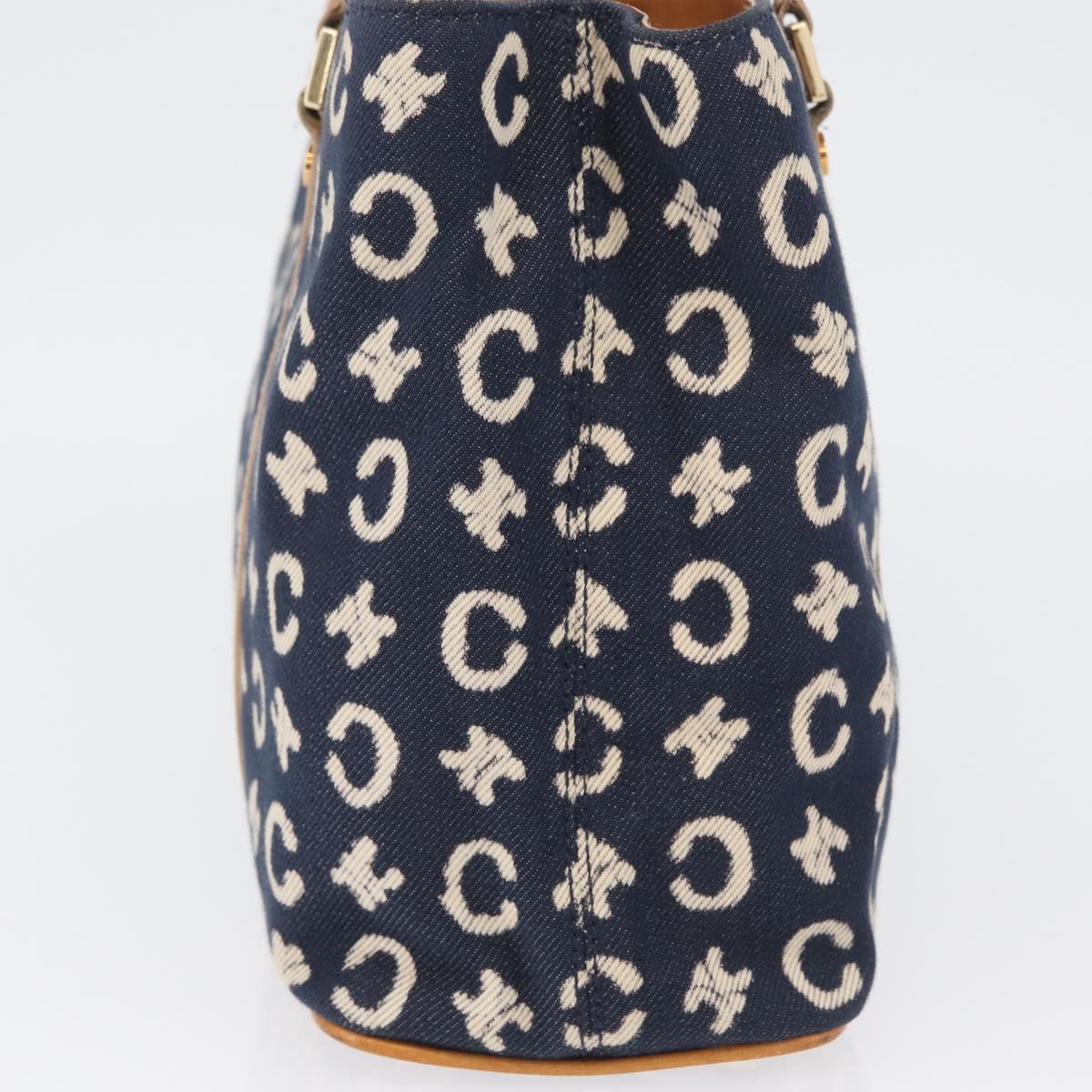 CELINE C Macadam Canvas Hand Bag Navy Gold Auth BSZ358V
