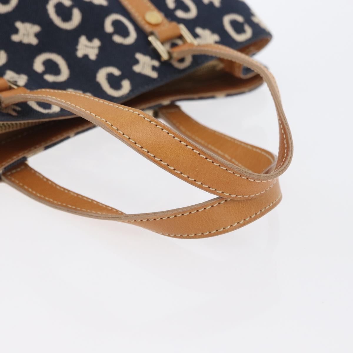 CELINE C Macadam Canvas Hand Bag Navy Gold Auth BSZ358V