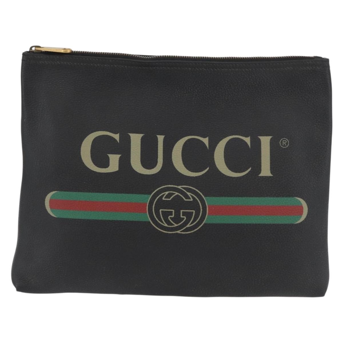GUCCI Clutch Bag Leather Black 500981 Auth BSZ359