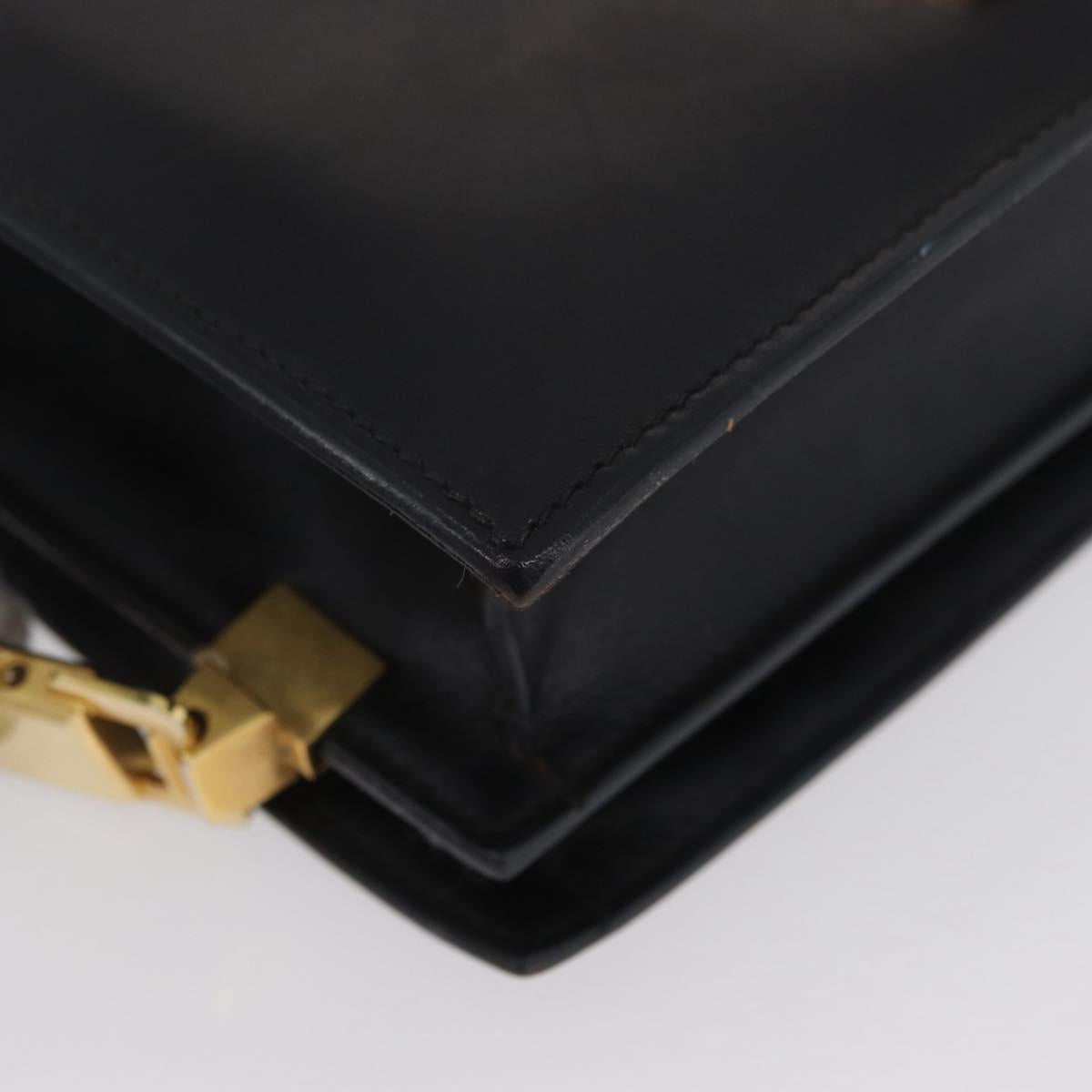CELINE Horse Carriage Shoulder Bag Leather Black Gold Auth BSZ366