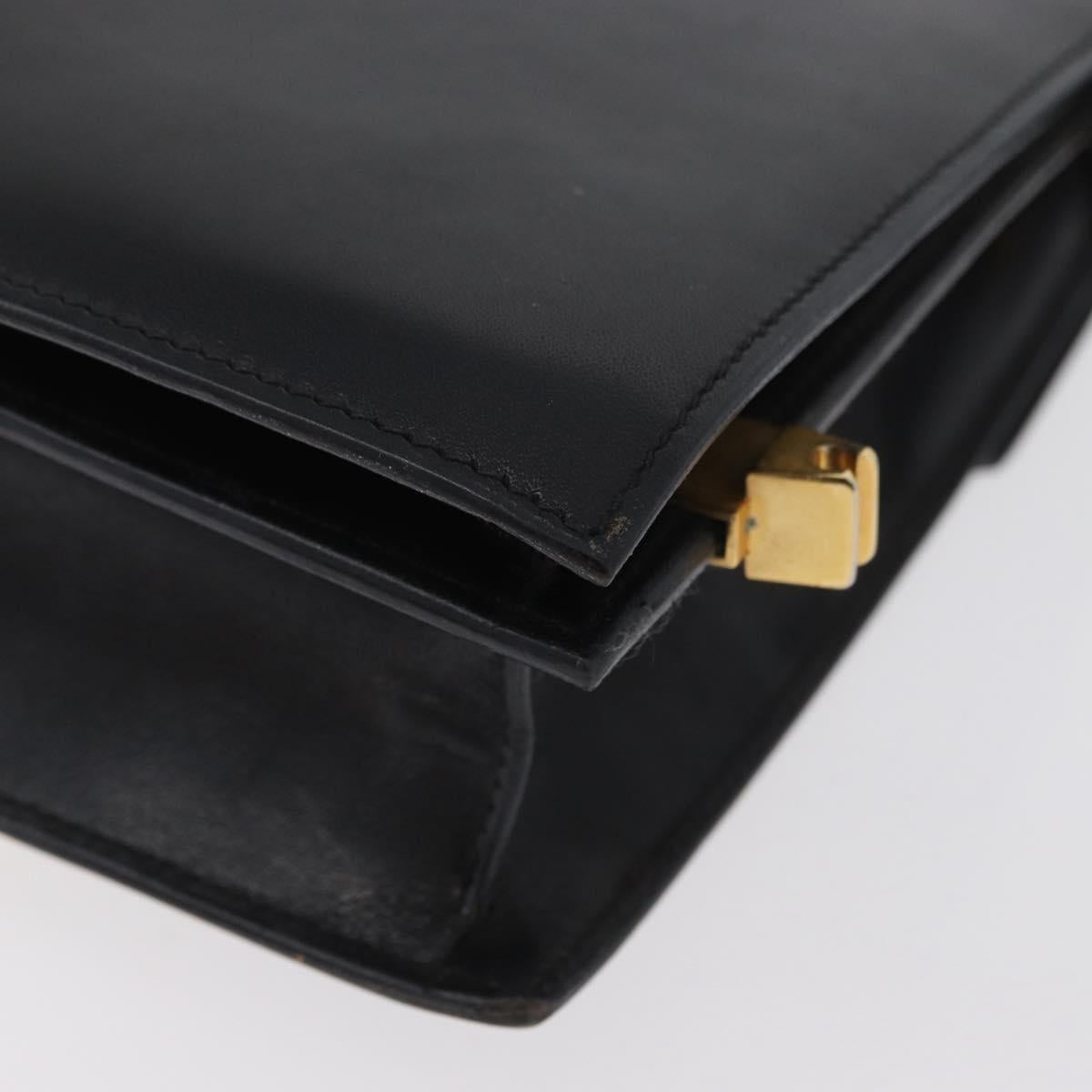CELINE Horse Carriage Shoulder Bag Leather Black Gold Auth BSZ366