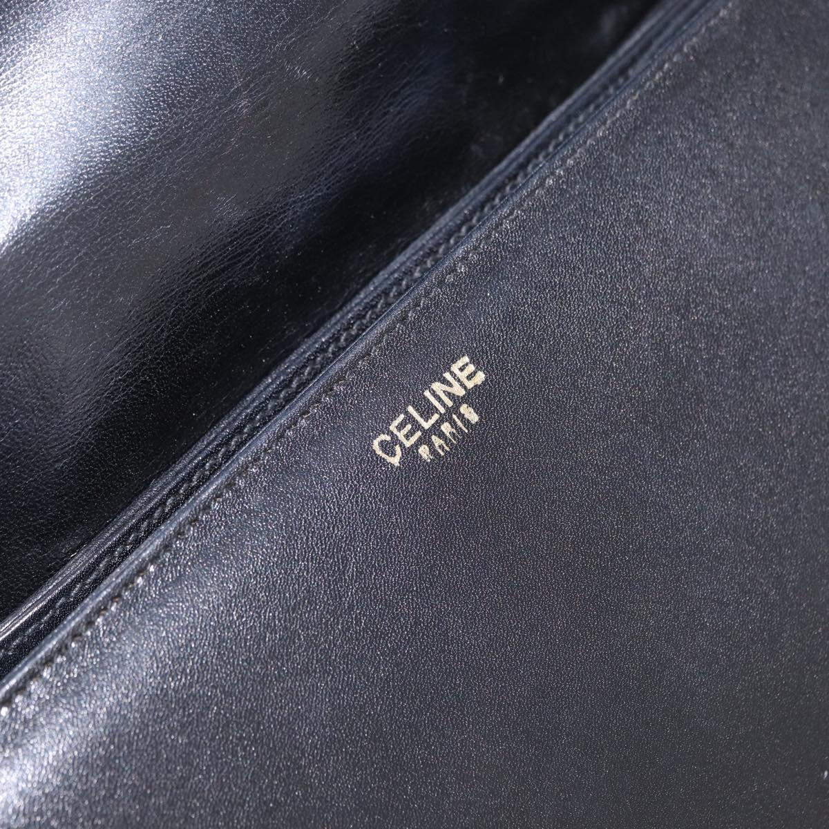 CELINE Horse Carriage Shoulder Bag Leather Black Gold Auth BSZ366