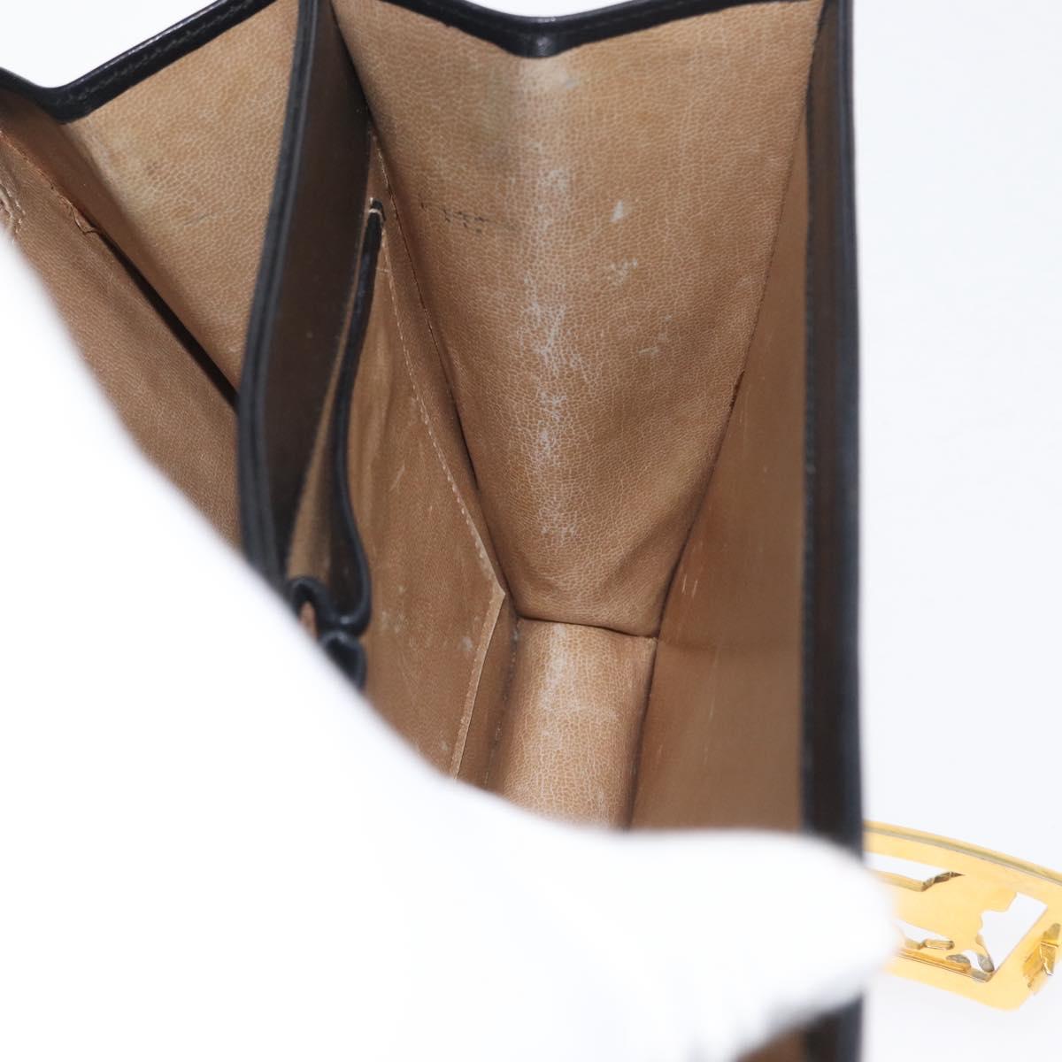 CELINE Horse Carriage Shoulder Bag Leather Black Gold Auth BSZ366