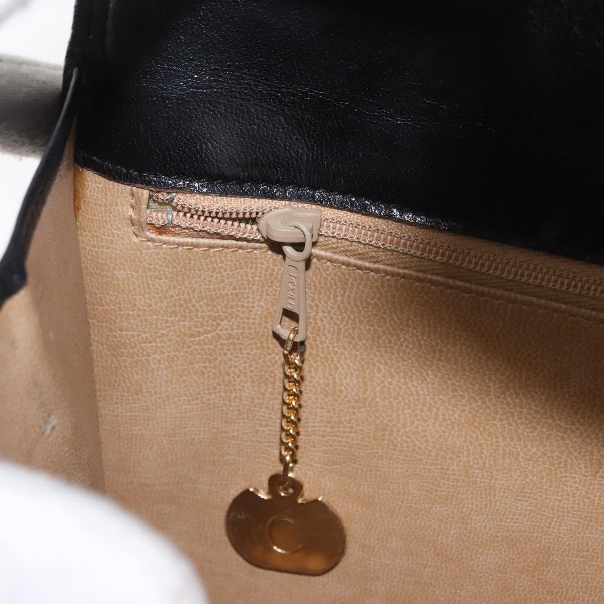 CELINE Horse Carriage Shoulder Bag Leather Black Gold Auth BSZ366