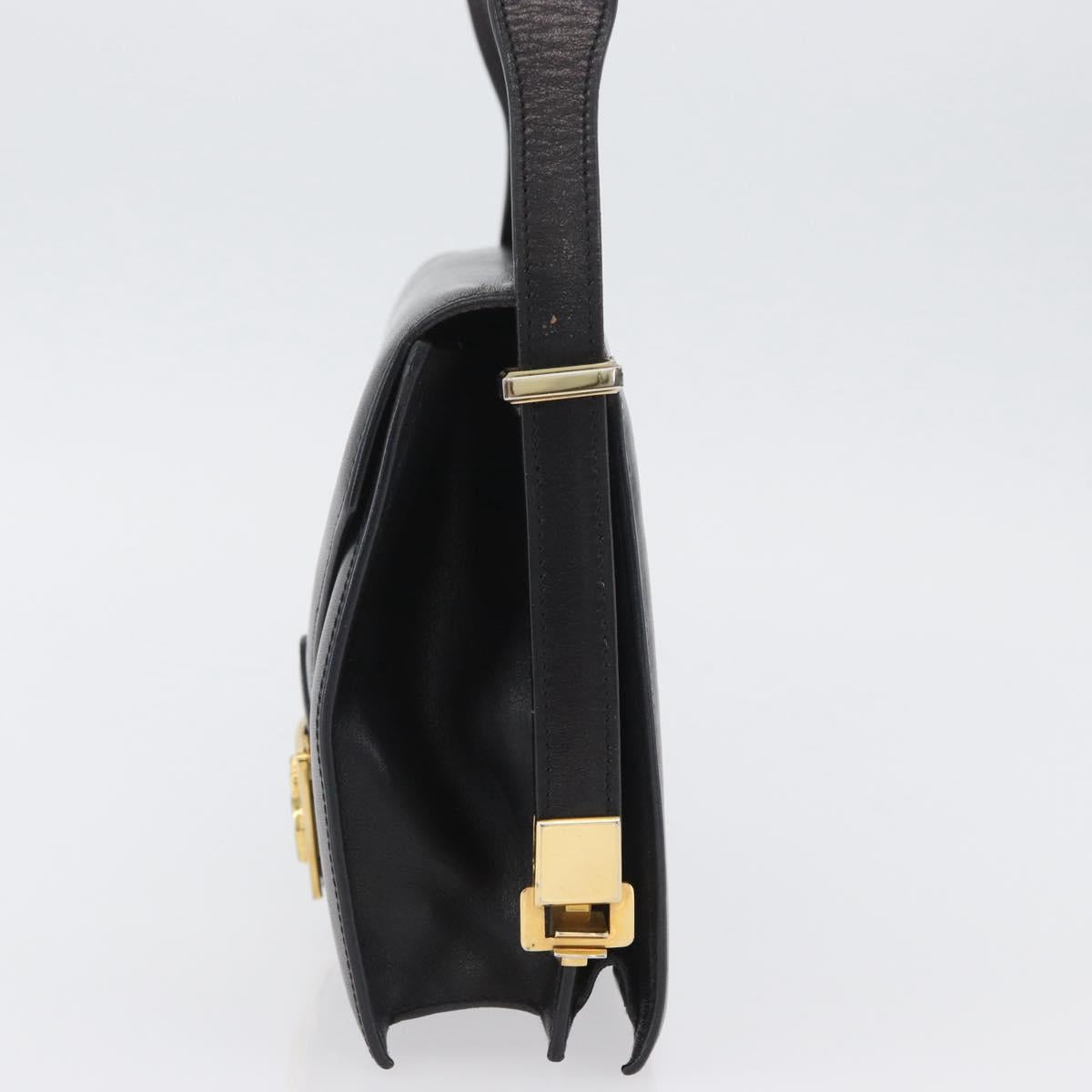 CELINE Horse Carriage Shoulder Bag Leather Black Gold Auth BSZ366