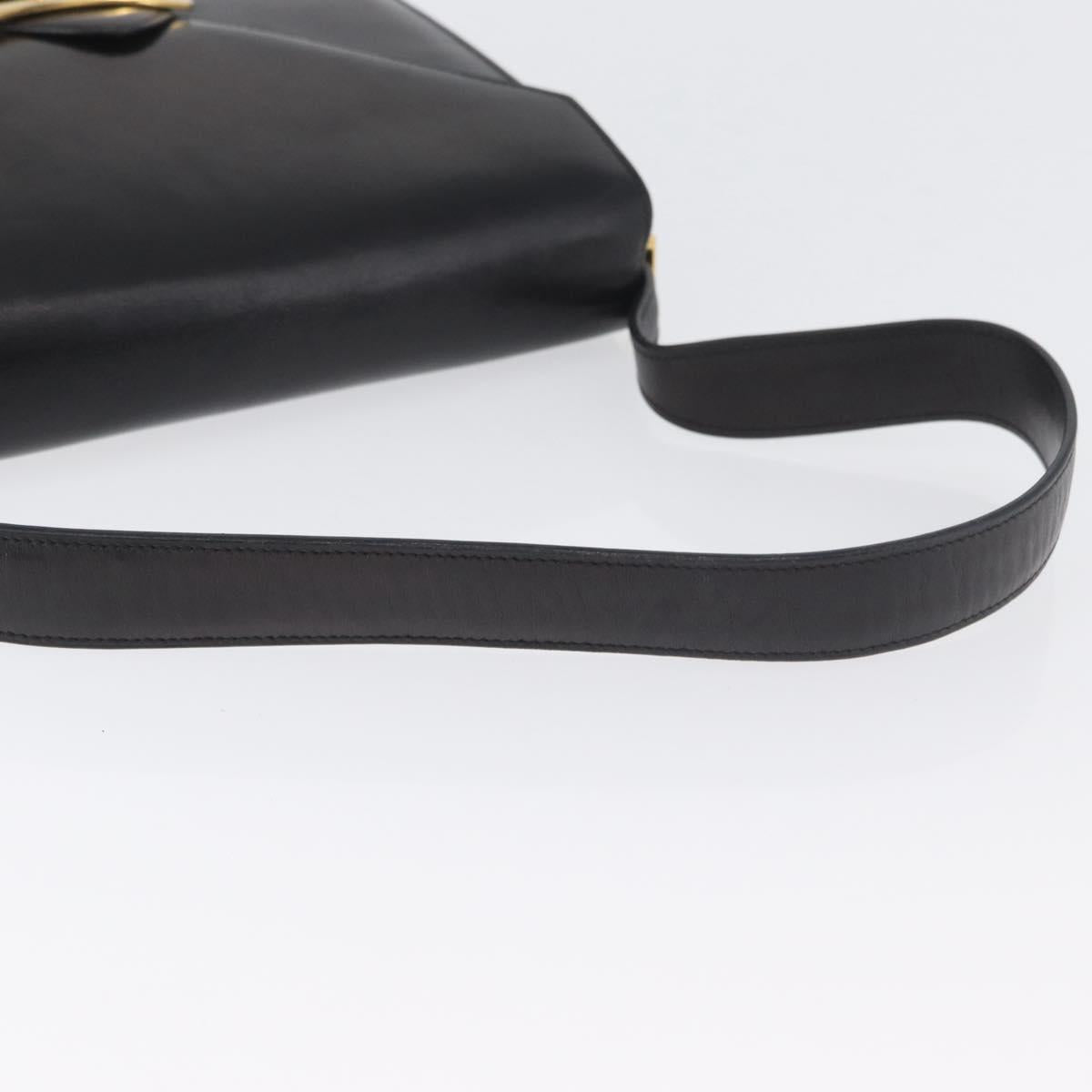 CELINE Horse Carriage Shoulder Bag Leather Black Gold Auth BSZ366