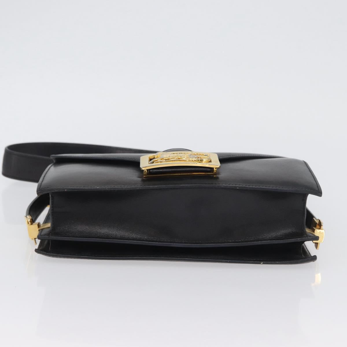 CELINE Horse Carriage Shoulder Bag Leather Black Gold Auth BSZ366