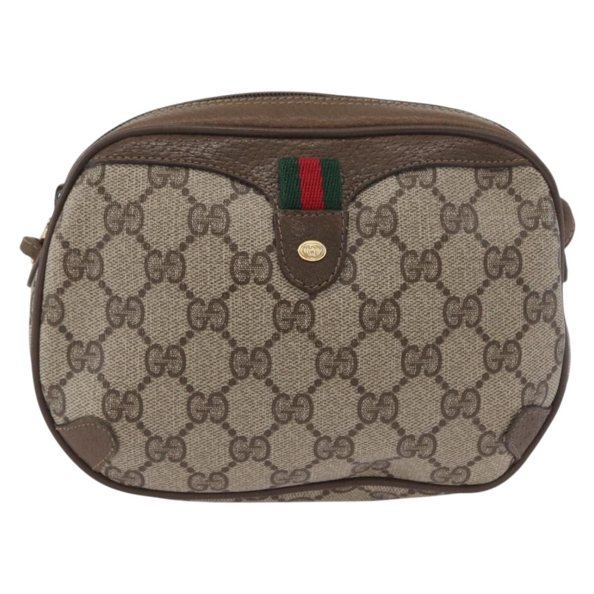 GUCCI GG Supreme Web Sherry Line Bag PVC Beige Gold 89 02 066i Auth BSZ370