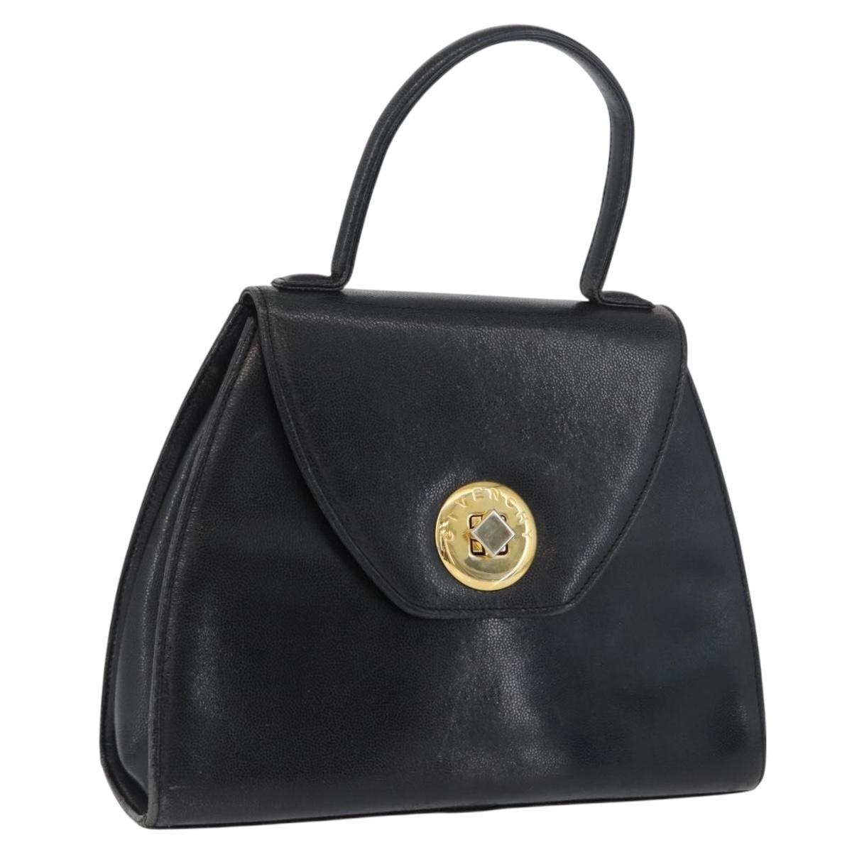 GIVENCHY Hand Bag Leather Black Gold Auth BSZ372