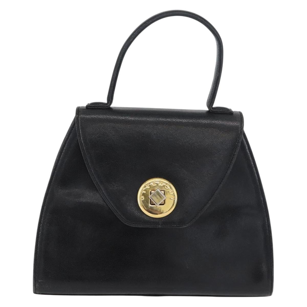 GIVENCHY Hand Bag Leather Black Gold Auth BSZ372
