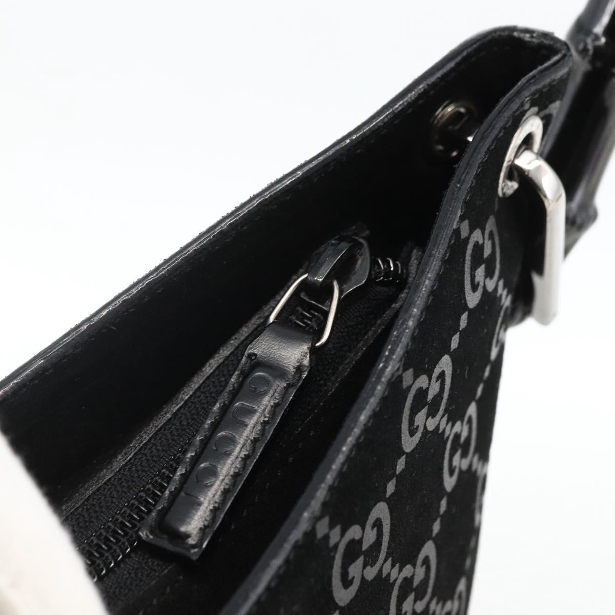 GUCCI GG Canvas Bamboo Shoulder Bag Suede Black Silver 001 3008 Auth BSZ373